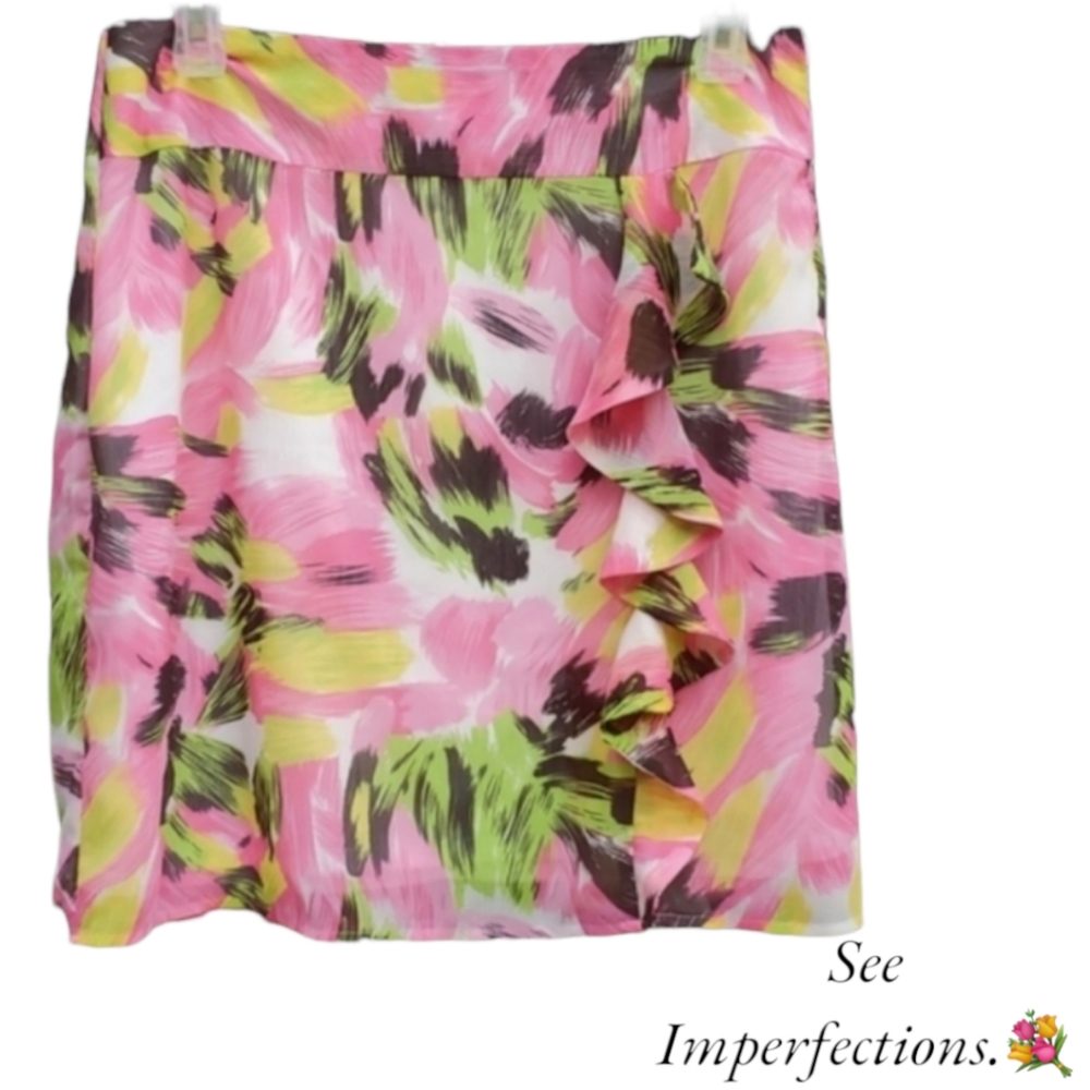 Cato Tropical Island Abstract Floral Crepe Texture Skirt 14 SEE FLAW